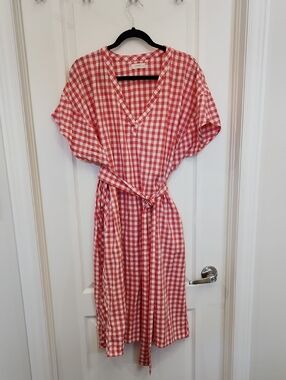 L/XL Pehr 100% Cotton Red And White Gingham Dress With Tie